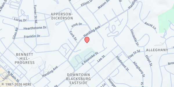 Map showing Blacksburg Interfaith Food Pantry at 706 Harding Ave., Blacksburg, VA