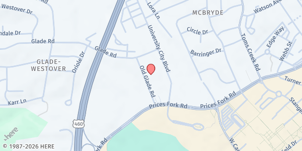 Map showing Market of Virginia Tech at 801 University City Blvd, Blacksburg, VA