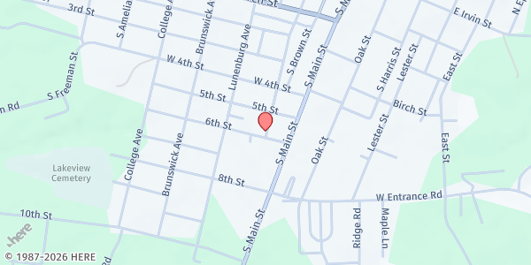 Map showing Blackstone New Hope COG Food Pantry at 126 6th St., Blackstone, VA
