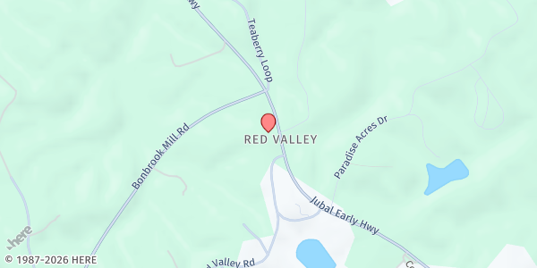 Map showing Red Valley United Methodist Church at 30 Red Valley Rd., Boones Mill, VA