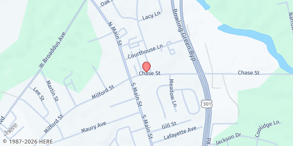 Map showing 10/7 Farms - Bowling Green Pickup at 101 Ennis Street, Bowling Green, VA