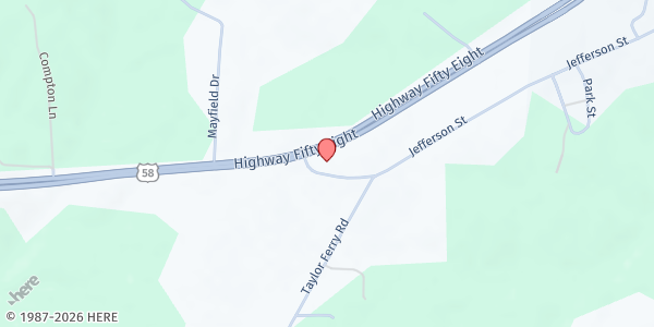 Map showing Young Memorial Church of God in Christ at 18078 US-58, Boydton, VA