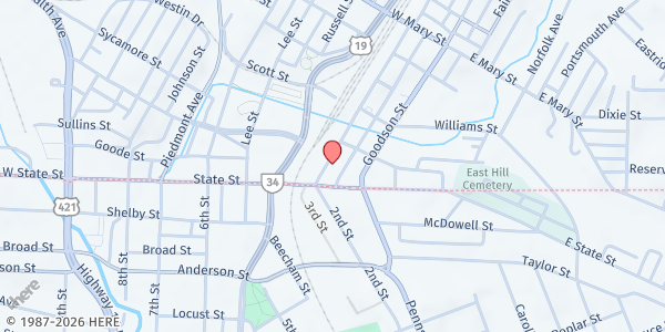 Map showing Bristol Emergency Food Pantry at 21 Washington St, Bristol, VA