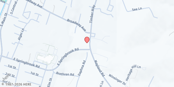 Map showing Broadway Outreach Food Pantry at 12515 Timber Way, Broadway, VA