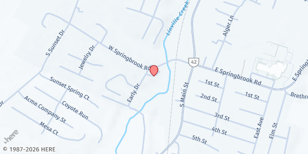Map showing Cornerstone Church of Broadway at 265 W. Springbrook Rd., Broadway, VA