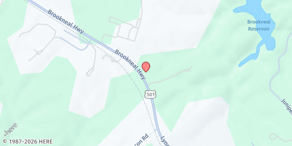 Map showing Burning Bush Church of God in Christ at 17716 Brookneal Hwy., Brookneal, VA