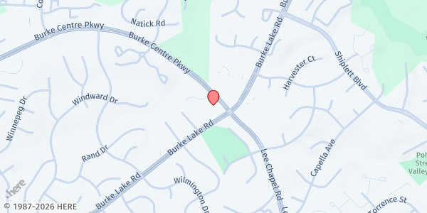 Map showing Burke United Methodist Church at 6200 Burke Centre Parkway, Burke, VA