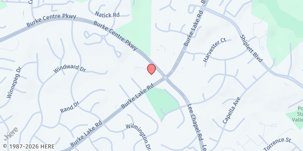 Map showing Burke United Methodist Church at 6200 Burke Centre Parkway, Burke, VA