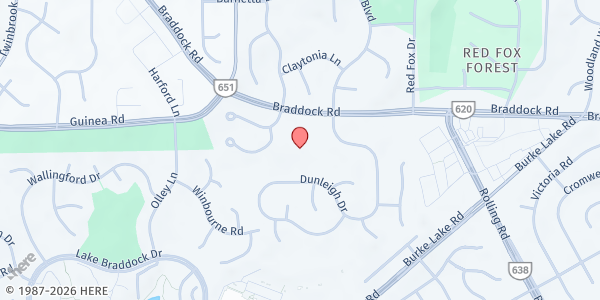 Map showing St. Stephen's UMC at 9203 Braddock Road, Burke, VA