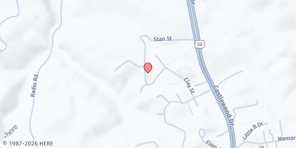 Map showing Roger E. Jesse Community Food Bank at 368 Clay St., Castlewood, VA