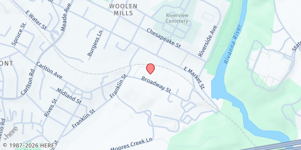 Map showing Bread Across Borders at 1740 Broadway St., Charlottesville, VA