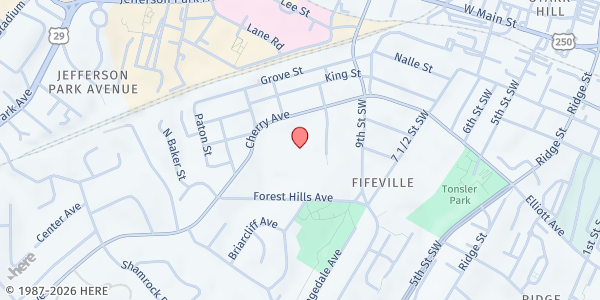 Map showing Buford Middle School Parking Lot at 1000 Cherry Ave., Charlottesville, VA
