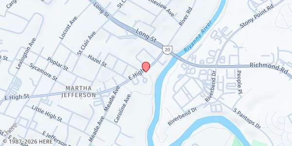 Map showing Calvary Hill Baptist Church at 1518 E. High Street, Charlottesville, VA