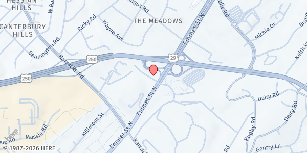 Map showing Church of the Living God at 1417 Emmet Street North, Charlottesville, VA