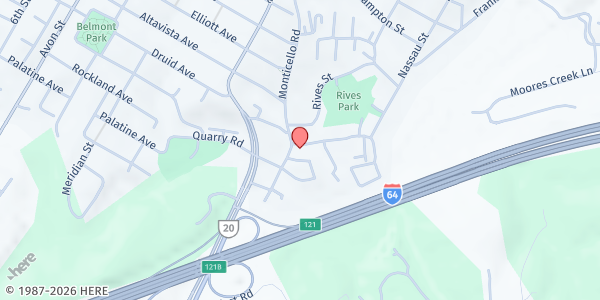 Map showing First Christian Church at 1032 Linden Ave., Charlottesville, VA