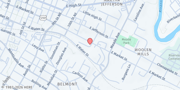 Map showing New Beginnings Christian Community at 1130 East Market Street, Charlottesville, VA