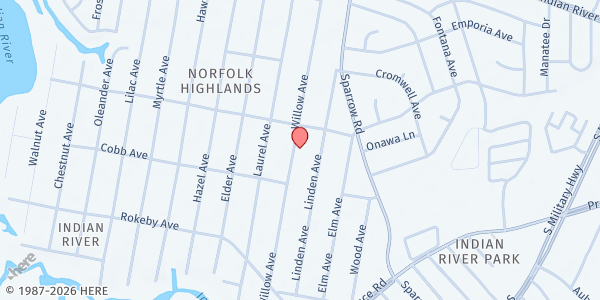 Map showing Coastal Serve at 1410 Willow Ave, Chesapeake, VA