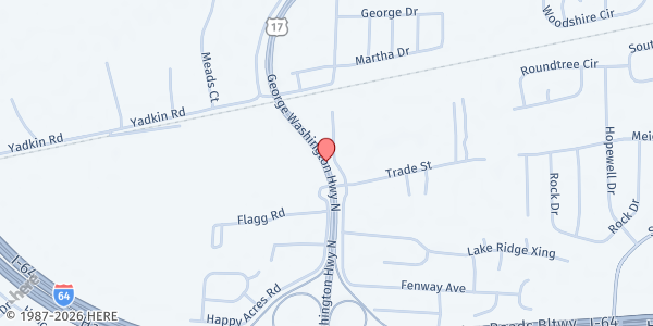 Map showing Deep Creek United Methodist Church at 141 George Washington Hwy., Chesapeake, VA