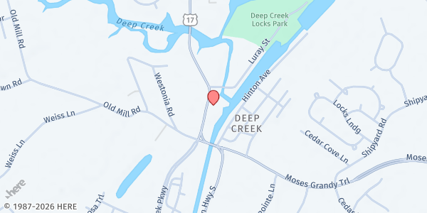 Map showing Deep Creek United Methodist Church at 141 George Washington Hwy N, Chesapeake, VA