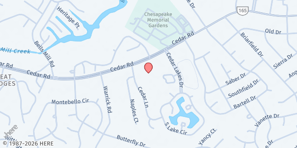 Map showing Father Romeo Jasmin Food Pantry at 621 Cedar Rd, Chesapeake, VA