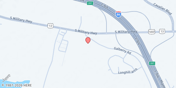 Map showing First Baptist Church of South Hill at 3633 Galberry Rd., Chesapeake, VA