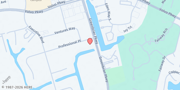 Map showing Greenbrier Presbyterian Church at 1100 Greenbrier Pkwy, Chesapeake, VA