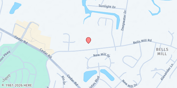 Map showing Kingdom Life Ministries at 1280 Bells Mill Rd., Chesapeake, VA
