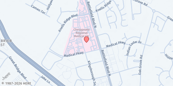 Map showing Meals on Wheels of Chesapeake Inc at 736 Battlefield Blvd N, Chesapeake, VA