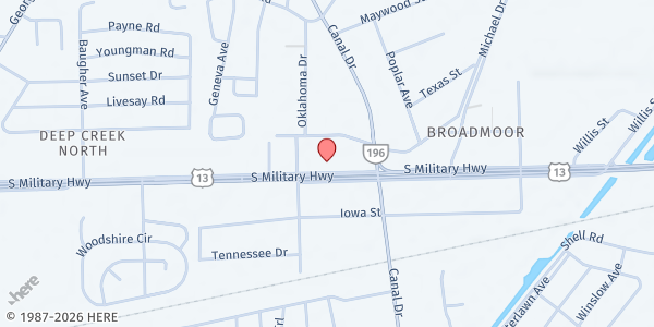 Map showing New Generation Worship Center at 3025 S. Military Hwy., Chesapeake, VA