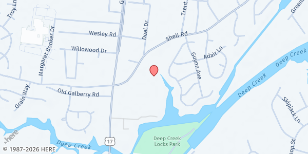 Map showing New Life Providence at 423 Shell Rd., Chesapeake, VA