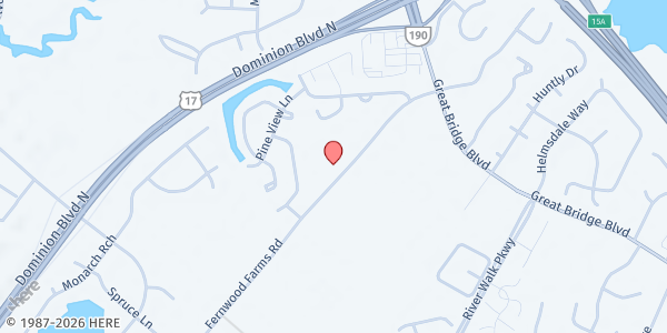 Map showing New Mt Olive Baptist Church at 662 Fernwood Farms Rd., Chesapeake, VA