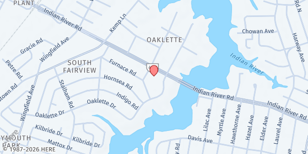 Map showing Oaklette United Methodist Church at 520 Oaklette Dr., Chesapeake, VA