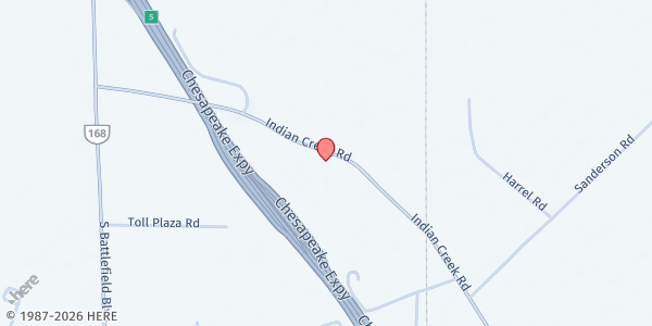 Map showing Solid Rock Worldwide Outreach Ministry at 245 Indian Creek Rd., Chesapeake, VA