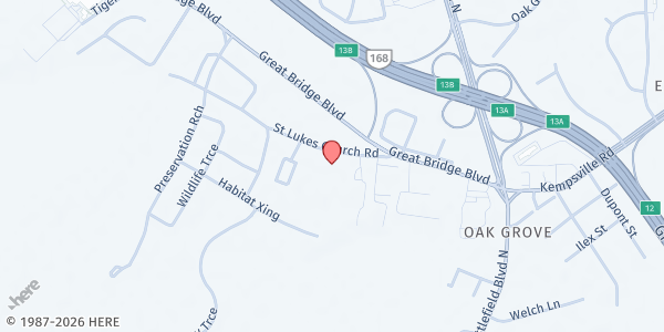 Map showing St Luke AME Church at 241 St Luke Church Rd., Chesapeake, VA