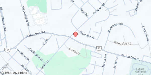 Map showing Chester Presbyterian Church at 3424 W Hundred Rd, Chester, VA