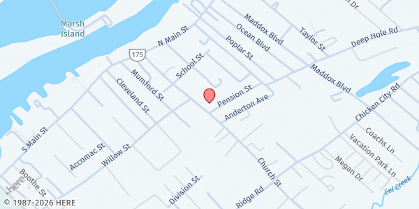 Map showing Chincoteague Island Food Closet at 6365 Church St., Chincoteague, VA