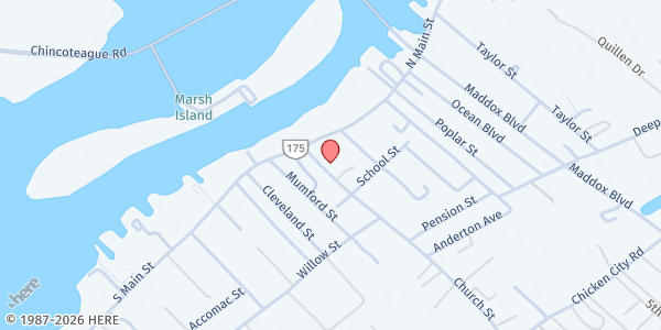 Map showing Manna Cafe at 6253 Church St., Chincoteague, VA