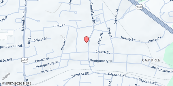 Map showing Food Distribution Center - Agape Center NRV at 1175 Cambria St NE, Christiansburg, VA