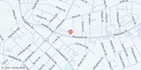 Map showing Montgomery County Emergency Assistance Program at 110 Roanoke St., Christiansburg, VA