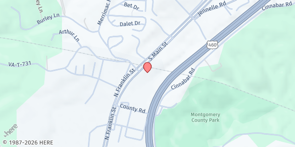 Map showing The Giving Tree Food Pantry at Fieldstone UMC at 3385 N. Franklin St, Christiansburg, VA