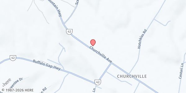 Map showing Augusta Health Churchville Family Practice at 3881 Churchville Ave #2501, Churchville, VA