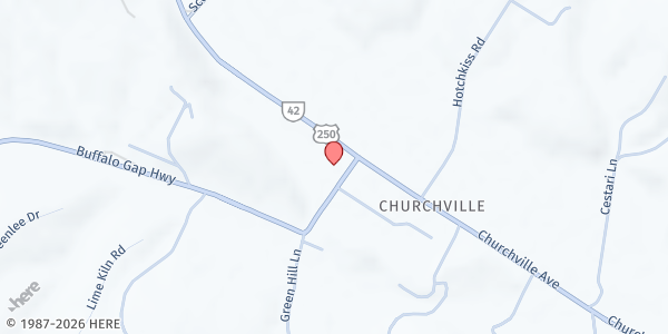 Map showing Churchville Community Food Pantry at 17 Buffalo Gap Road, Churchville, VA