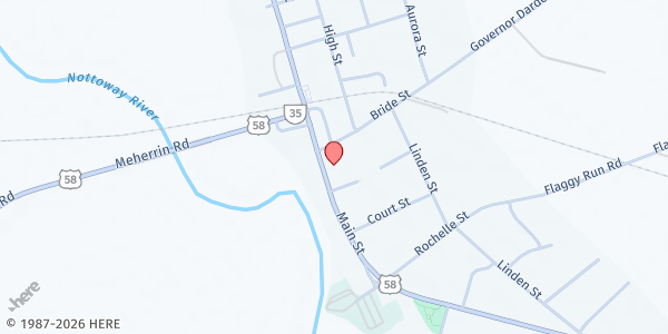 Map showing Courtland Baptist Church at 22265 Main St, Courtland, VA