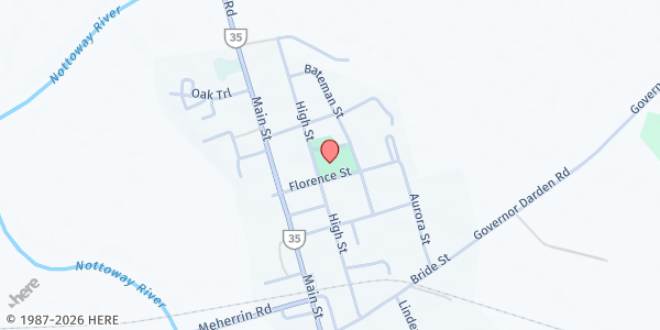 Map showing Courtland Community Center at 25499 Florence St, Courtland, VA