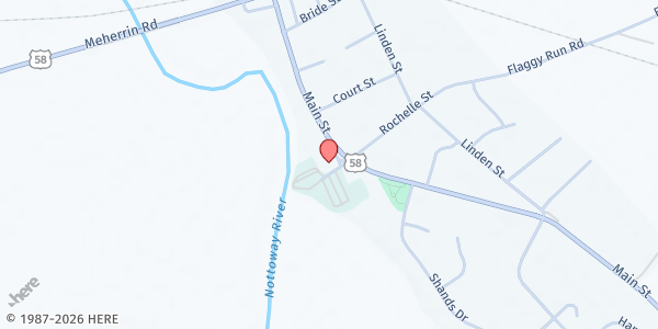 Map showing Courtland United Methodist Church at 22416 Main St, Courtland, VA