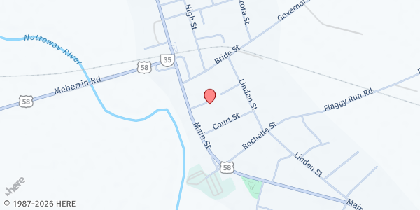 Map showing Southampton County Department of Social Services at 26022 Administration Center Dr., Courtland, VA