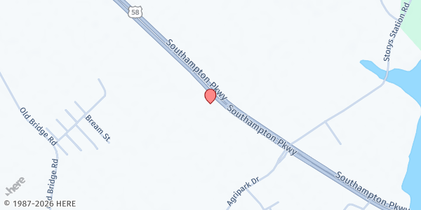 Map showing Trinity Outreach Ministries at 28256 Southampton Pkwy, Courtland, VA