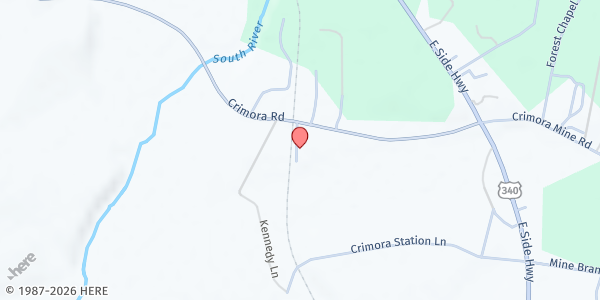 Map showing Crimora UMC at 1691 New Hope Crimora Rd., Crimora, VA