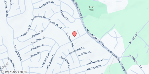 Map showing Church of Christ of Dale City at 13130 Hillendale Drive, Dale City, VA