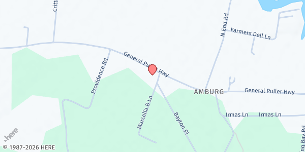 Map showing Clarksbury United Methodist at 15924 General Puller Hwy, Deltaville, VA